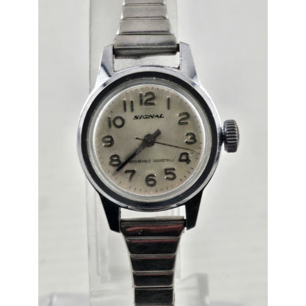 Vintage Signal Watch Ladies Jewel Stretch Band Manual Wind Vintage Runs